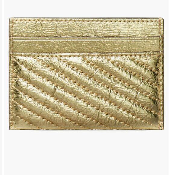 Tory Burch Leather Kira Moto Quilt Metallic Pave Logo Card Case Wallet Gold - Picture 4 of 10
